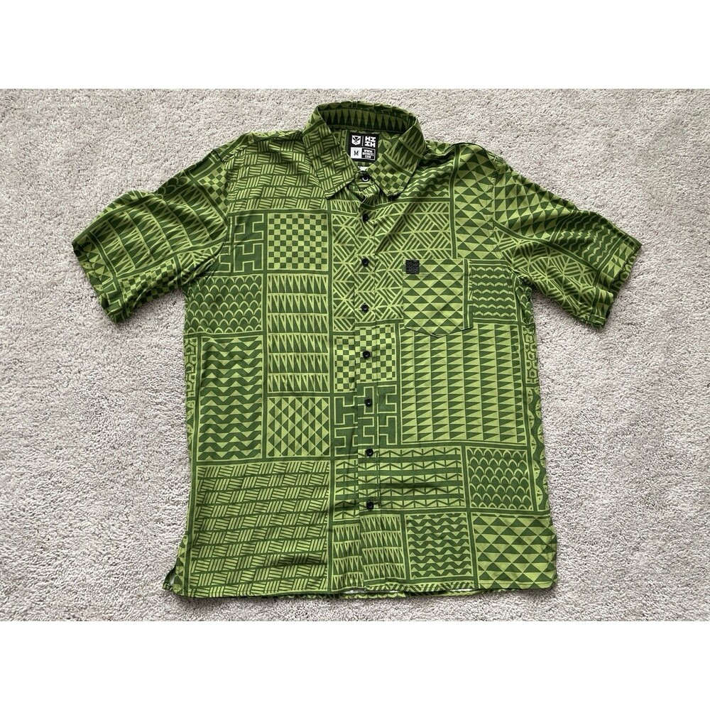 HAWAII'S FINEST Button Up Hawaiian Aloha Tropical Polynesian Shirt Medium Green